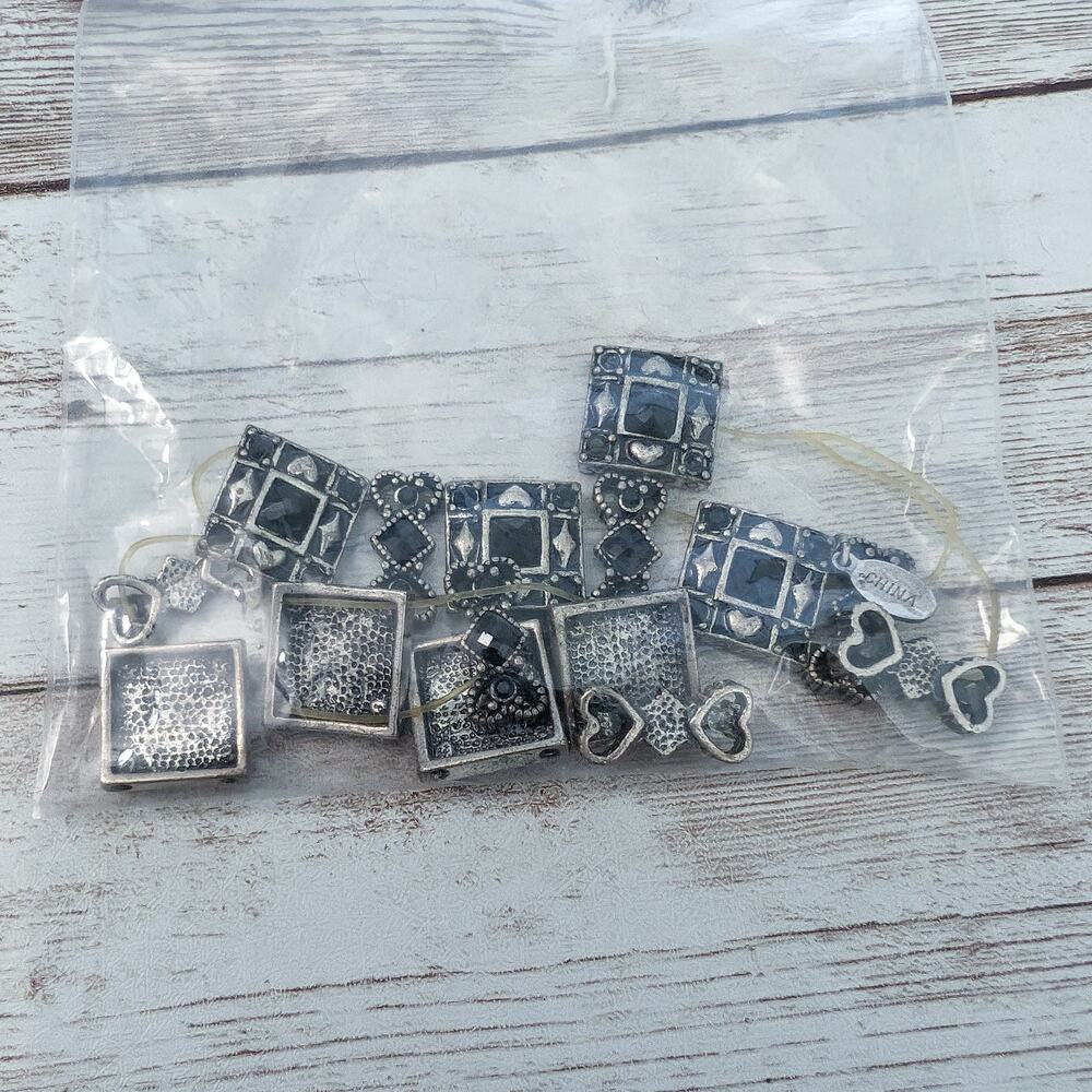 Broken Bracelet - Dark Silver Tone with Black Hearts